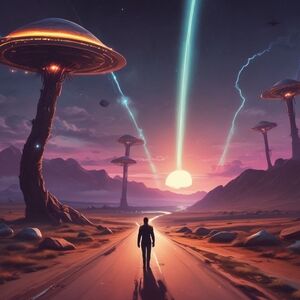 Alien Spacey Landscape Art Print with Orange and Purple Hues 8x10